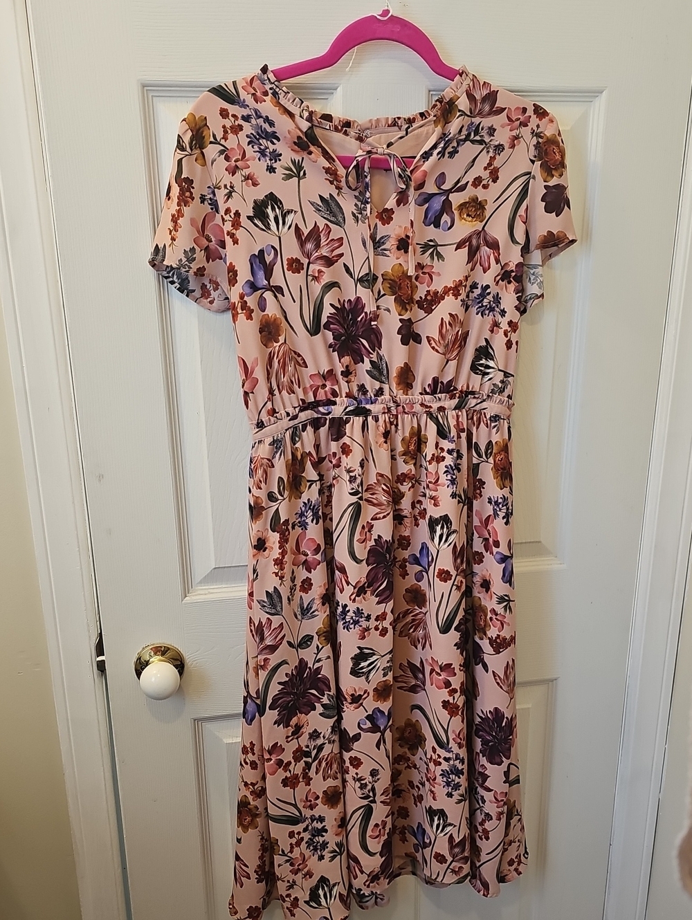 J. Crew Blush Floral Dress with Navy and Mustard Accents